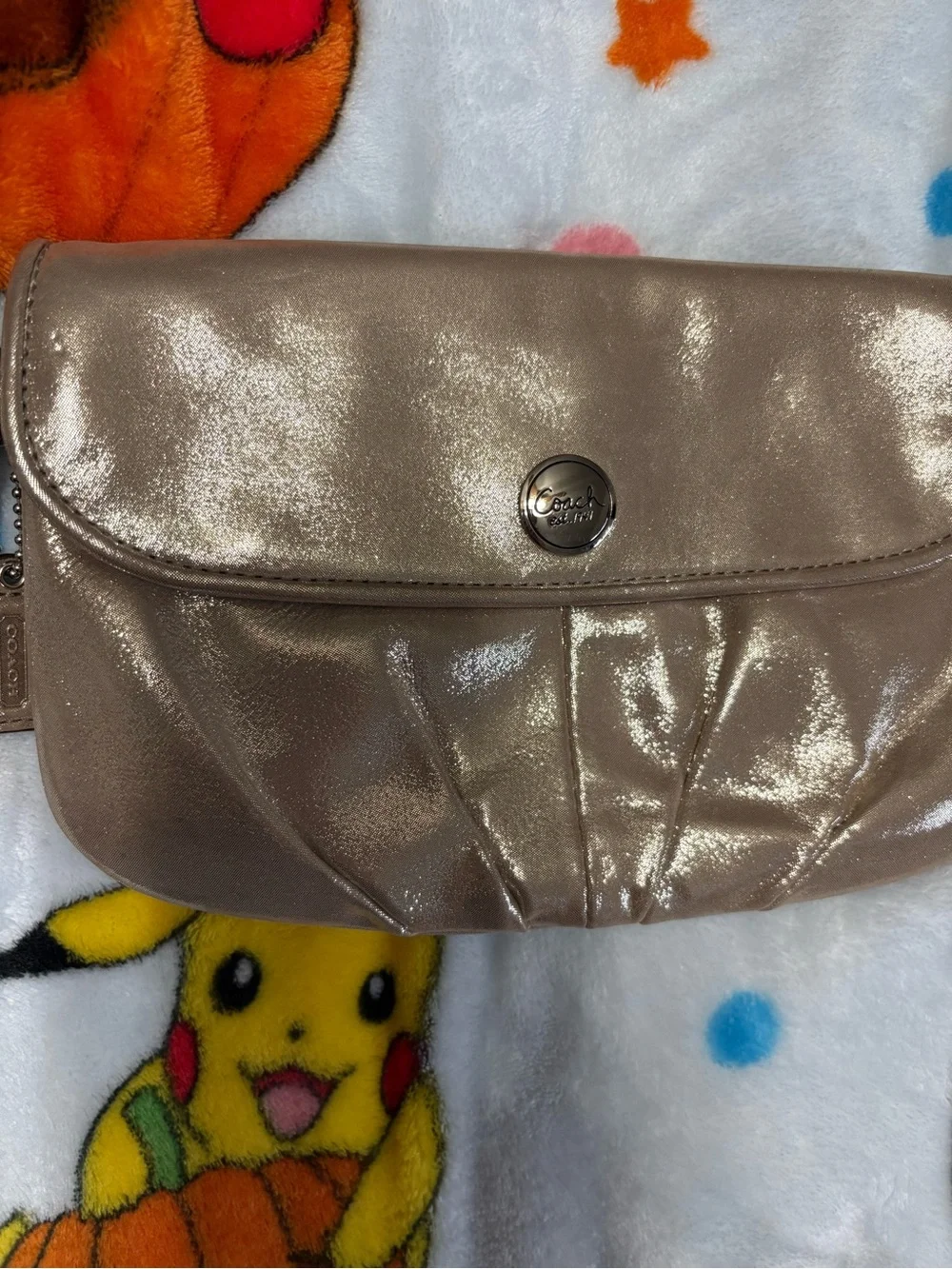 Coach Metallic gold Leather Wristlet Clutch